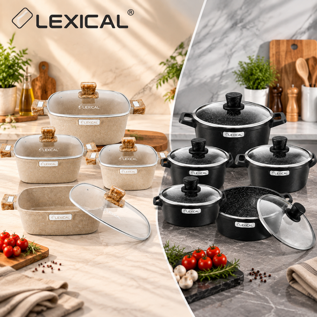 Lexical Germany 10 Piece Granite Casserole Cookware Set Lid Eco Smart Black or Imperial Forge Beige