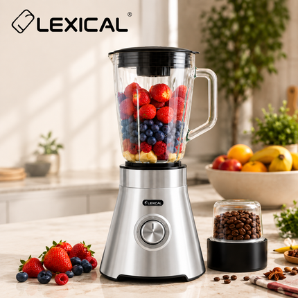 Lexical Germany 1000W Blender Mixer Grinder 1.5L Glass Jar Stainless Steel Blades Grinding Attachment