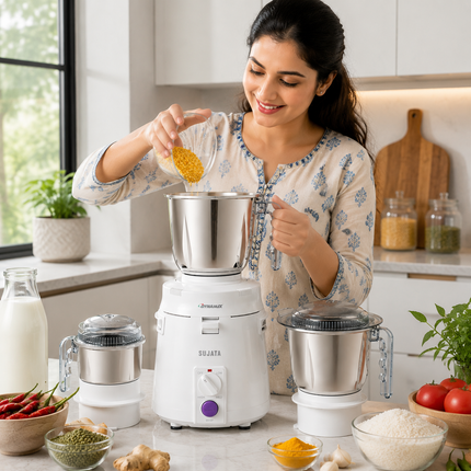 Sujata Dynamix 900W Indian Mixer Grinder with 3 Stainless Steel Jars for Wet Dry Grinding Chutney and Masala