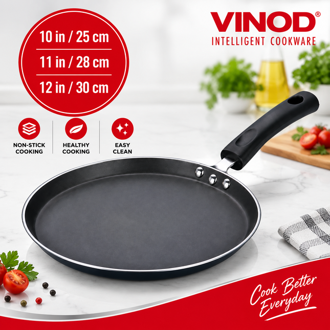 VINOD Non Stick Aluminium Dosa Tawa Induction Gas Compatible Griddle Pan 25cm 28cm 30cm
