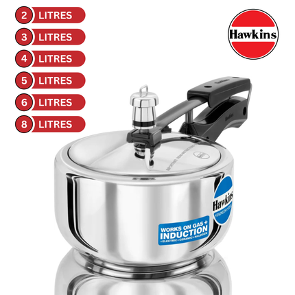 Hawkins Stainless Steel Pressure Cooker 2L 3L 4L 5L 6L Induction Gas Electric Compatible