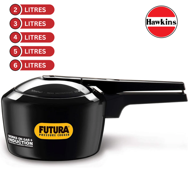 Hawkins Futura Pressure Cooker, Hard Anodised Pressure Cooker, Induction Cooker, Small Cooker, Black