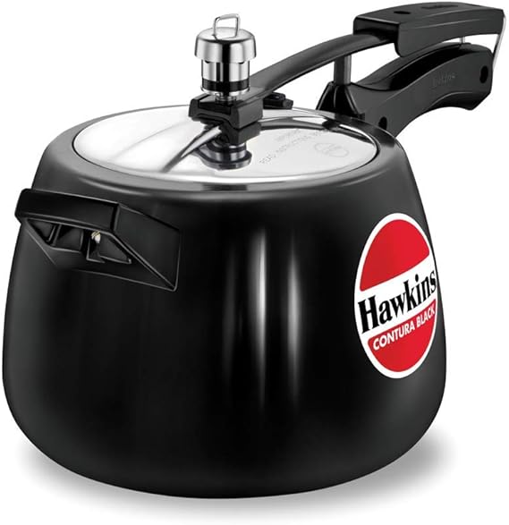 Hawkins Contura Black 4 Litre Pressure Cooker, Hard Anodised Cooker, Handi Cooker, Black (CB40)