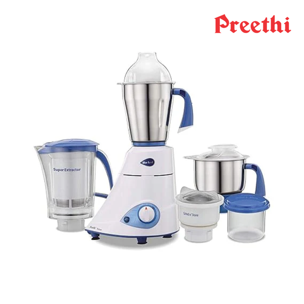 Preethi Blue Leaf Platinum MG 139 750W Indian Mixer Grinder | 4 Jars Super Extractor & Air-Tight Storage | Heavy-Duty FBT Motor for Dry & Wet Grinding (White)| International Plug