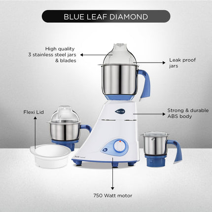 Preethi MG 214 750W Indian Mixer Grinder with 3 Stainless Steel Jars for Chutney Masala and Wet Dry Grinding