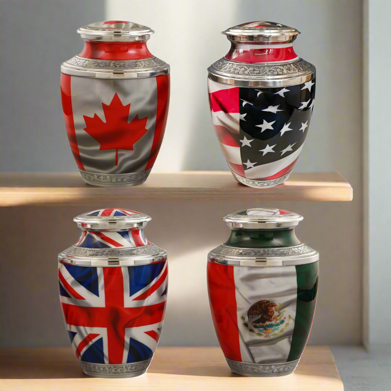 Royal Rapture Urn for ashes Jar Cremation Memorial Funeral Adult Human Printed Country Flag USA UK Mexico Canada