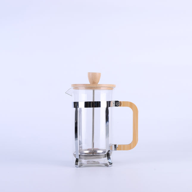 French Press Coffee Maker Glass Carafe, Bamboo Lid & Stainless Steel Filter