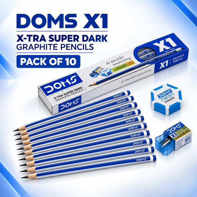DOMS Graphite Pencils Pack of 10 Smooth Writing Pencils for School Drawing and Sketching