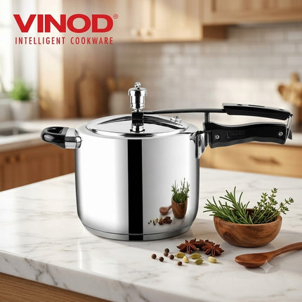 VINOD Stainless Steel Pressure Cooker 7 Litre Induction Compatible Outer Lid Heavy Duty Kitchen Rice Dal Curries Family Meals