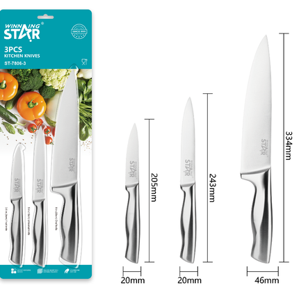 Winning Star Stainless Steel Kitchen Knife 2, 3, 5 ,7 Pcs Set Chopping Slicing Food Preparation