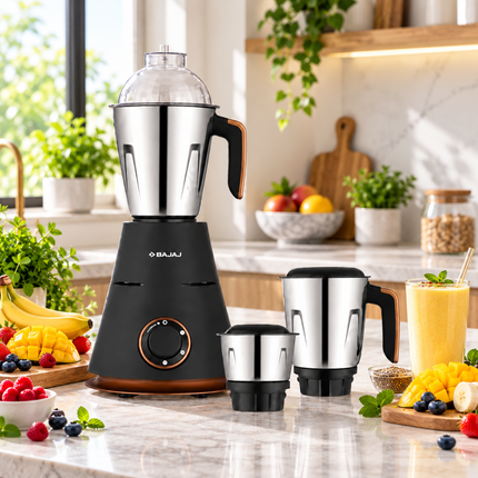 Bajaj Ninja Series Virtue 750W Indian Mixer Grinder Mixie 3 Stainless Steel Jars Wet Dry Grinding Chutney Dosa Batter