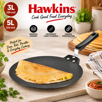 Hawkins Hard Anodized Non Stick Tava 3L 5L Aluminium Griddle 4.88mm Heavy Gauge Body