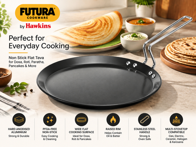 Hawkins Futura Hard Anodised Flat Tava 22cm 26cm Aluminium Griddle Dosa