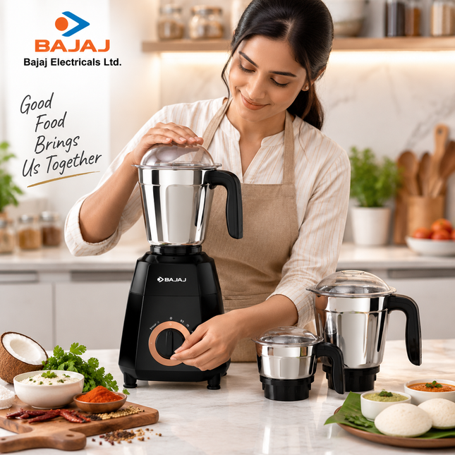 Bajaj Ninja Quartz 750W Indian Mixer Grinder Mixie 3 Stainless Steel Jars Wet Dry Grinding Chutney
