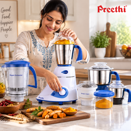 Preethi Blue Leaf Platinum MG139 750W Indian Mixer Grinder 4 Jars Super Extractor Wet Dry Grinding