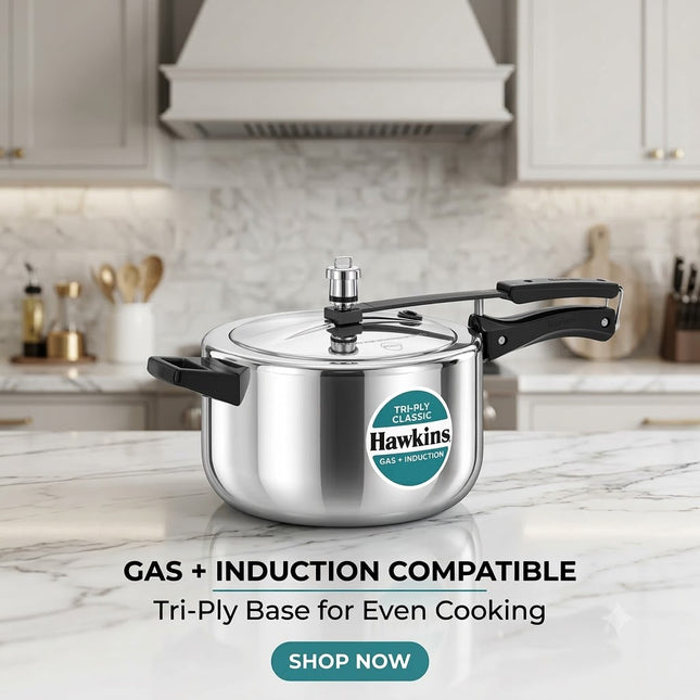 Hawkins Classic 5 Litre Triply Stainless Steel Pressure Cooker Inner Lid Induction Compatible Heavy Duty