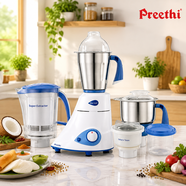 Preethi Blue Leaf Platinum MG139 750W Indian Mixer Grinder 4 Jars Super Extractor Wet Dry Grinding