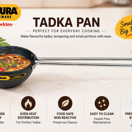 Hawkins Futura Hard Anodised Tadka Pan 1 Cup 2 Cup Sizes Gas Stove Kadai Tava Indian Spices Seasoning Frying Chhonk Long Handle