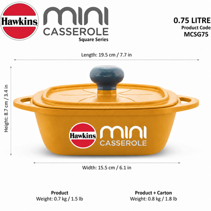 Hawkins Mini Casserole 0.75L Non Stick Die Cast Aluminium + Lid