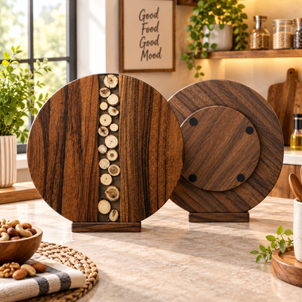 Wooden Serving Board, Lazy Susan Turntable Marble Resin Cheese Charcuterie Platter Chopping Board Kitchen Dining