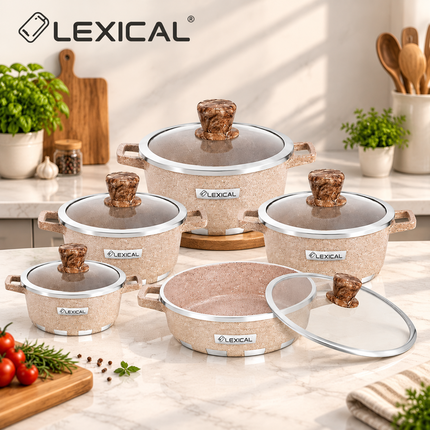 Lexical Germany Majestic 10 Piece Granite Casserole Cookware Set Black or Cream