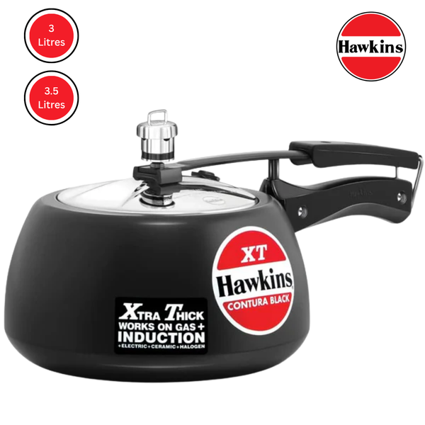 Hawkins Black 3, 3.5 Litre Pressure Cooker, Hard Anodised, Induction & Gas Compatible, Black