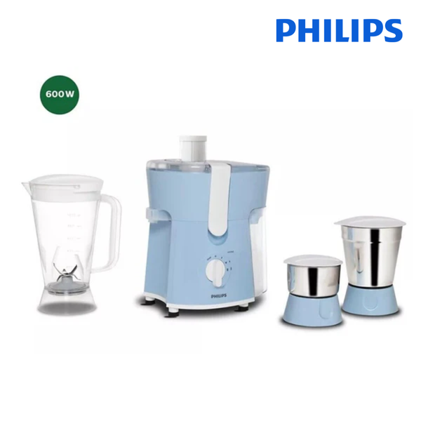 Philips HL7576/00 Indian Mixer Grinder Juicer | Dry Wet Spices Chutney Grinding | 500W Motor | 3 Jars Stainless Steel (Blue) + International Plug