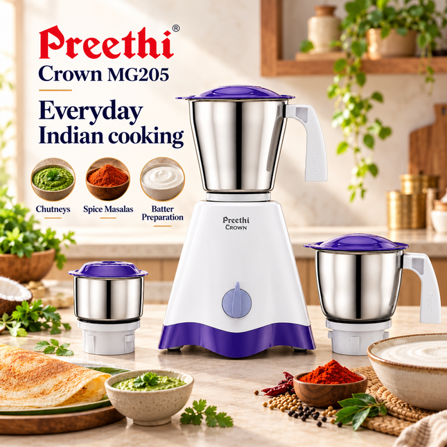 Preethi Crown MG205 mixer grinder lifestyle uses chutneys spice masalas and batter preparation
