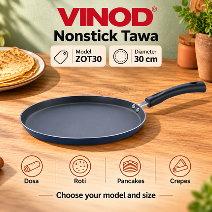 Vinod ZOT30 nonstick dosa tawa 30 cm diameter with dark rim and black handle