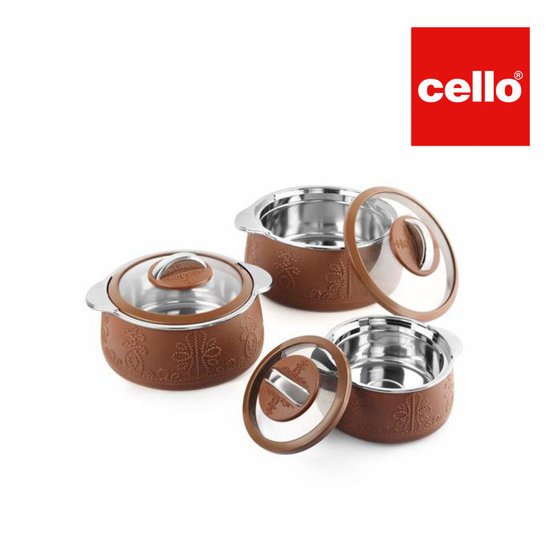 CELLO ROYALE 3 pieces Hot Pot Set Food Warmer Serving Insulated Thermal Casserole